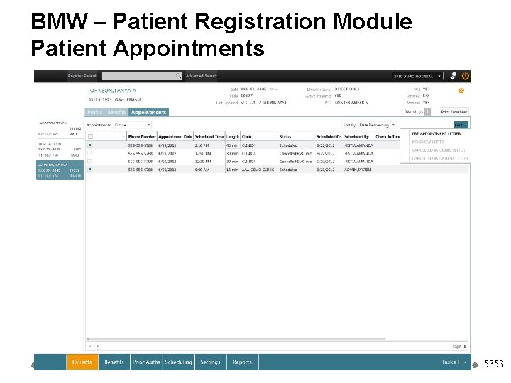 BMW – Patient Registration Module Patient Appointments 5353 