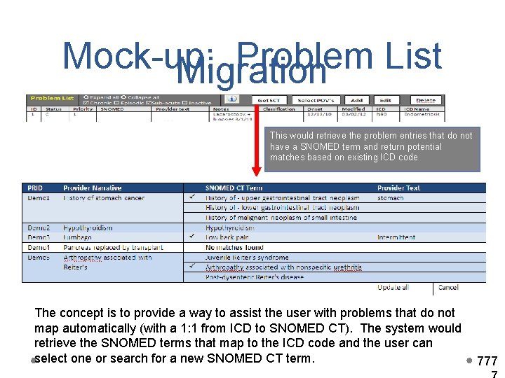 Mock-up: Problem List Migration This would retrieve the problem entries that do not have