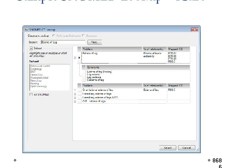 Sample SNOMED Lookup – i. Care 868 