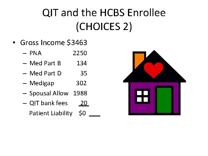 QIT and the HCBS Enrollee (CHOICES 2) • Gross Income $3463 – – –