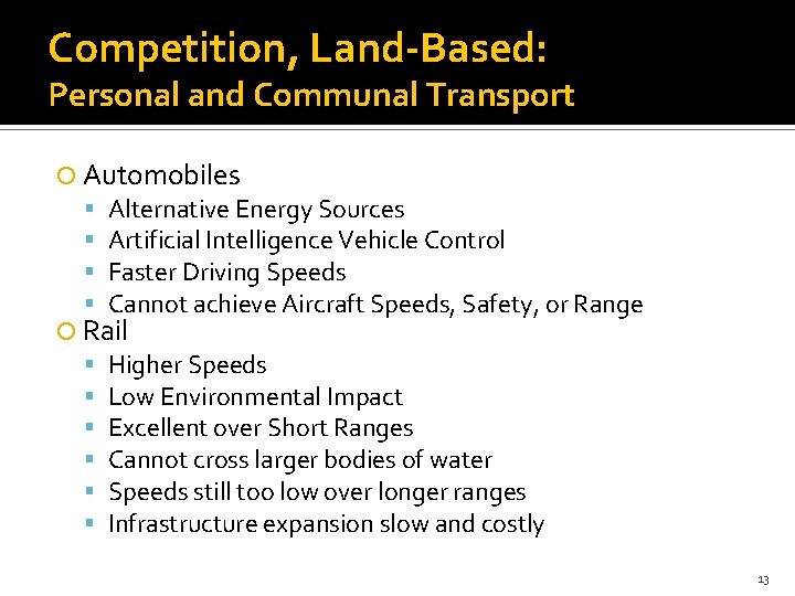 Competition, Land-Based: Personal and Communal Transport Automobiles Alternative Energy Sources Artificial Intelligence Vehicle Control