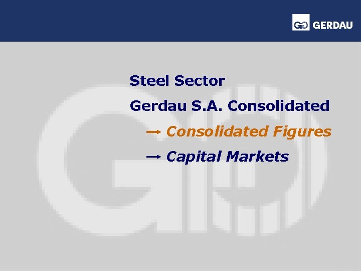 Steel Sector Gerdau S. A. Consolidated Figures Capital Markets 