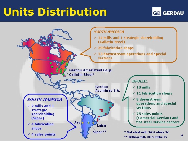 Units Distribution NORTH AMERICA ü 14 mills and 1 strategic shareholding (Gallatin Steel) ü