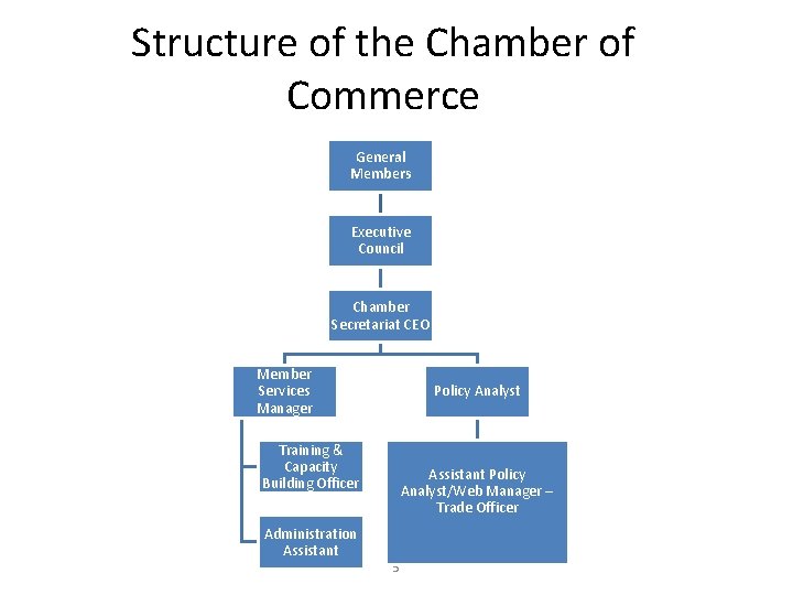 Structure of the Chamber of Commerce General Members Executive Council Chamber Secretariat CEO Member