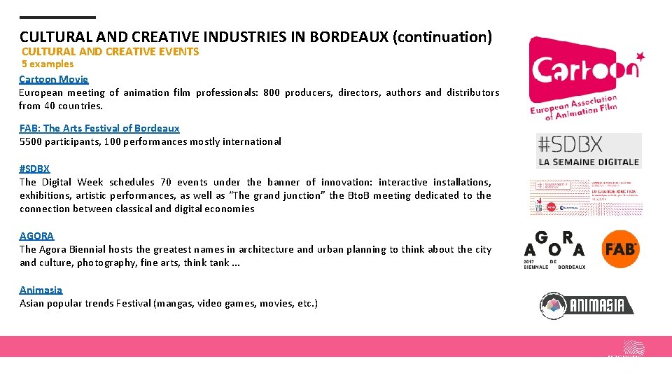 7000 entreprises CULTURAL AND CREATIVE INDUSTRIES IN BORDEAUX (continuation) CULTURAL AND CREATIVE EVENTS dans