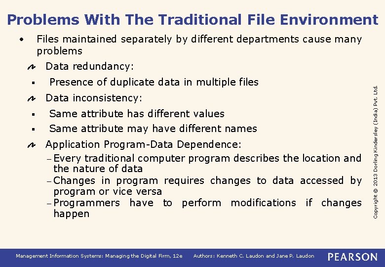Problems With The Traditional File Environment • Files maintained separately by different departments cause