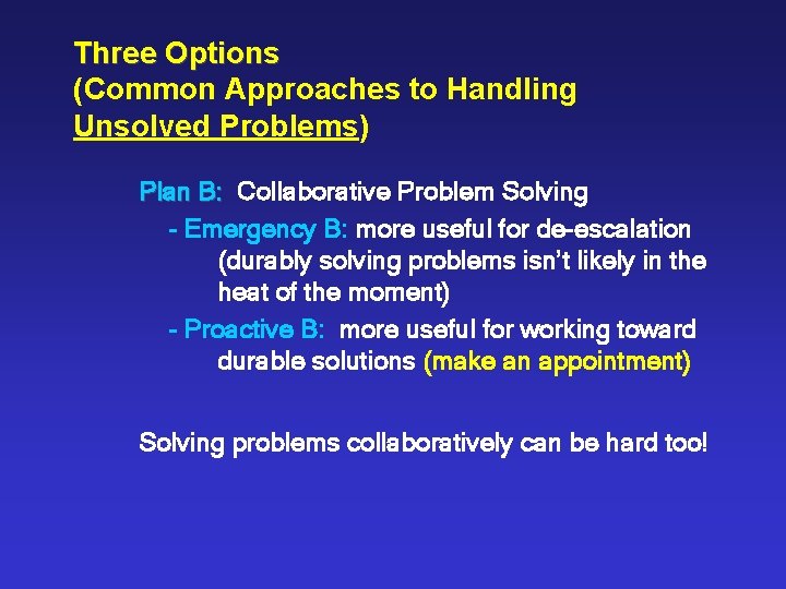 Three Options (Common Approaches to Handling Unsolved Problems) Plan B: Collaborative Problem Solving -