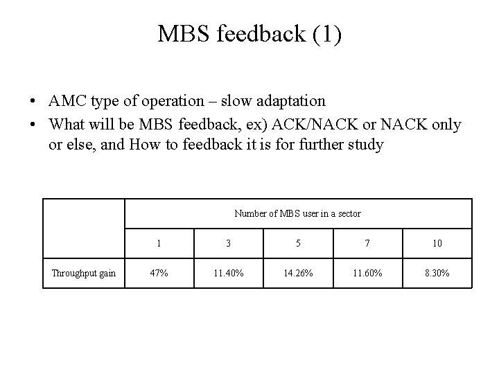 MBS feedback (1) • AMC type of operation – slow adaptation • What will