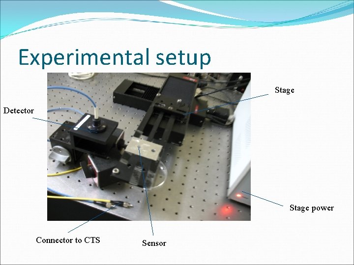 Experimental setup Stage Detector Stage power Connector to CTS Sensor 