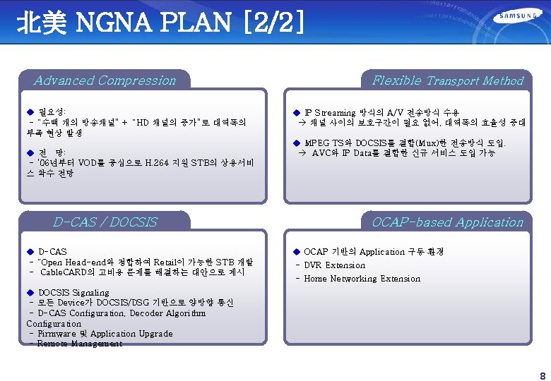 北美 NGNA PLAN [2/2] Flexible Transport Method Advanced Compression u 필요성: - “수백 개의