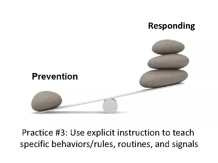 Responding Practice #3: Use explicit instruction to teach specific behaviors/rules, routines, and signals 