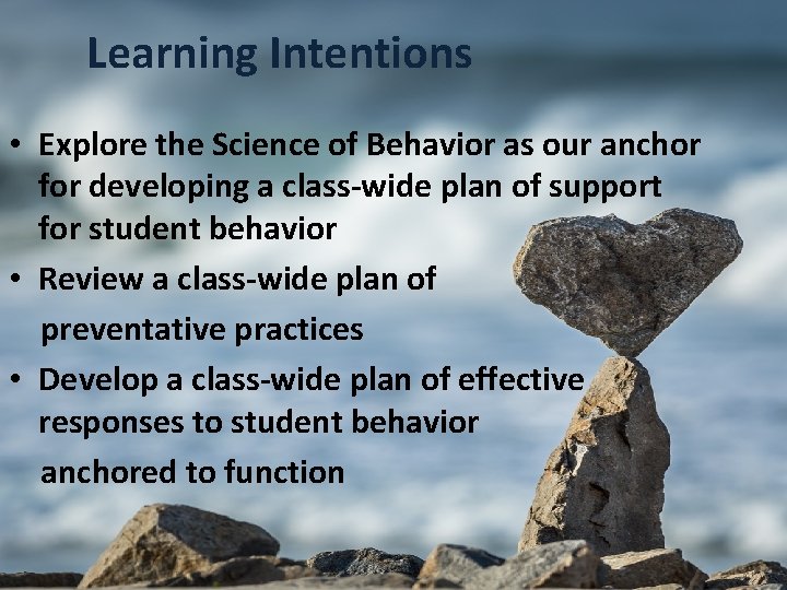 Learning Intentions • Explore the Science of Behavior as our anchor for developing a