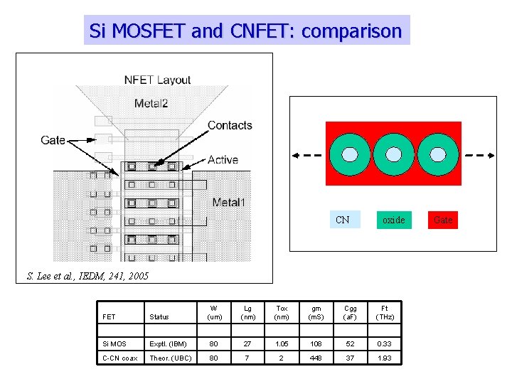 Si MOSFET and CNFET: comparison CN oxide S. Lee et al. , IEDM, 241,