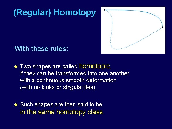 (Regular) Homotopy With these rules: u Two shapes are called homotopic, if they can