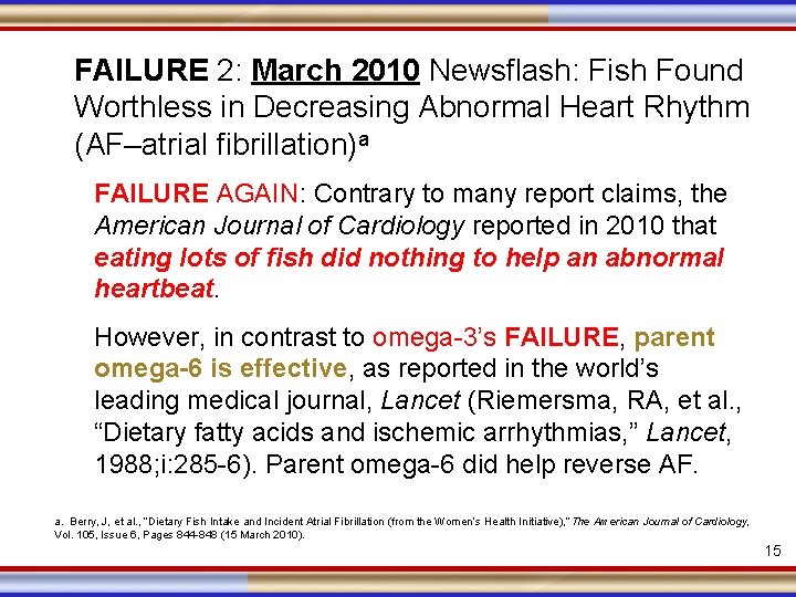 FAILURE 2: March 2010 Newsflash: Fish Found Worthless in Decreasing Abnormal Heart Rhythm (AF–atrial