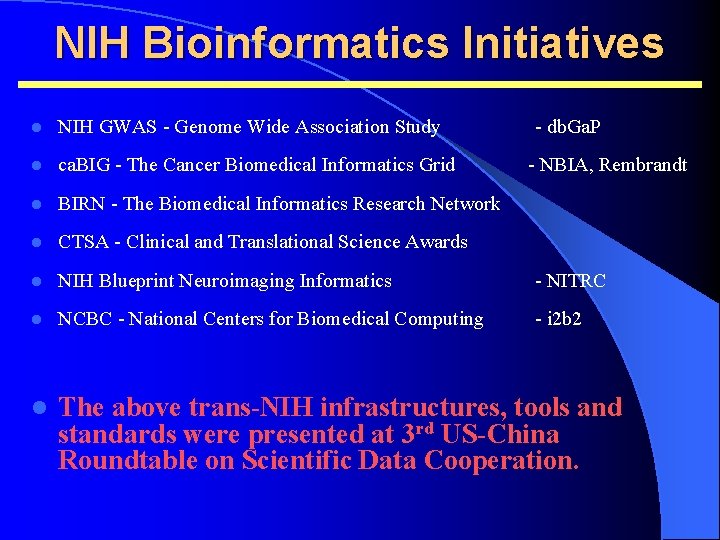 NIH Bioinformatics Initiatives l NIH GWAS - Genome Wide Association Study - db. Ga.