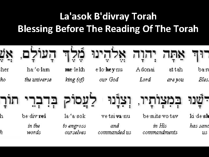 La'asok B'divray Torah Blessing Before The Reading Of The Torah 