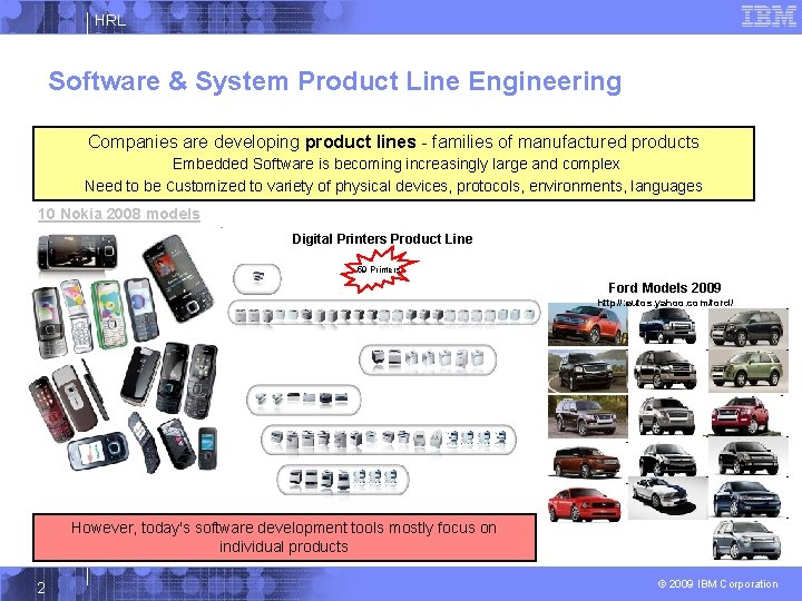 HRL Software & System Product Line Engineering Companies are developing product lines - families