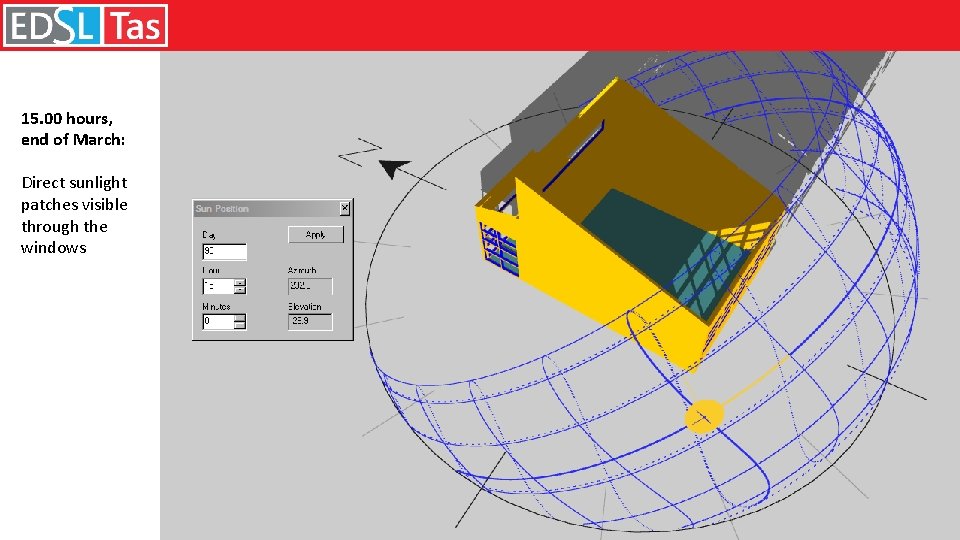 15. 00 hours, end of March: Direct sunlight patches visible through the windows 