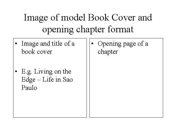 Image of model Book Cover and opening chapter format • Image and title of