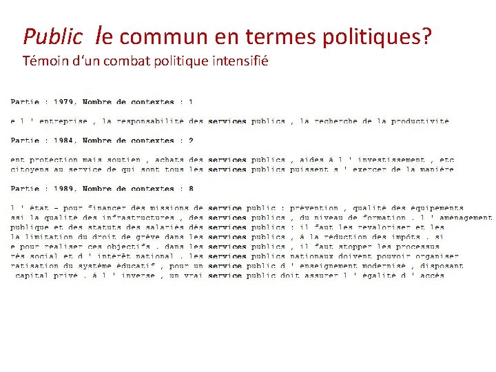 Public le commun en termes politiques? Témoin d‘un combat politique intensifié 