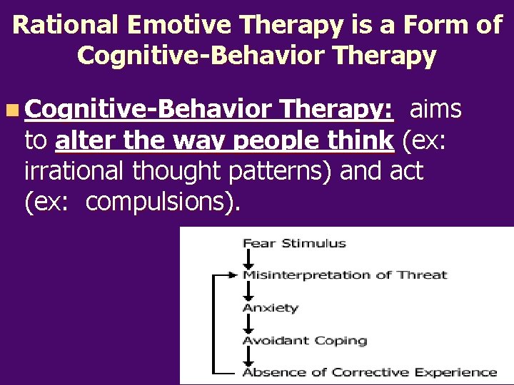 Rational Emotive Therapy is a Form of Cognitive-Behavior Therapy n Cognitive-Behavior Therapy: aims to