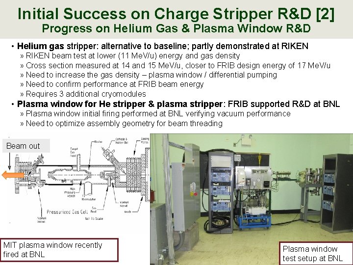 Initial Success on Charge Stripper R&D [2] Progress on Helium Gas & Plasma Window