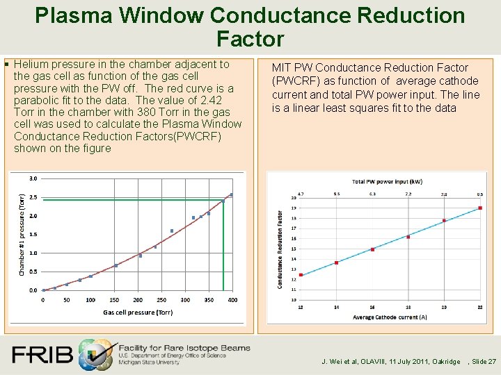 Plasma Window Conductance Reduction Factor § Helium pressure in the chamber adjacent to the