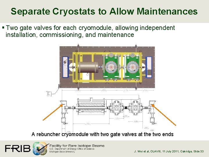 Separate Cryostats to Allow Maintenances § Two gate valves for each cryomodule, allowing independent
