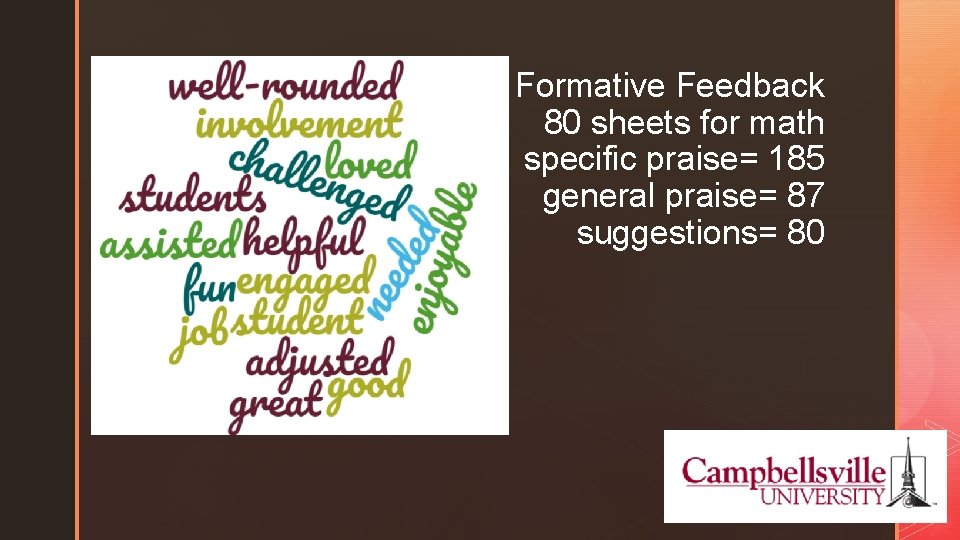 z Formative Feedback 80 sheets for math specific praise= 185 general praise= 87 suggestions=