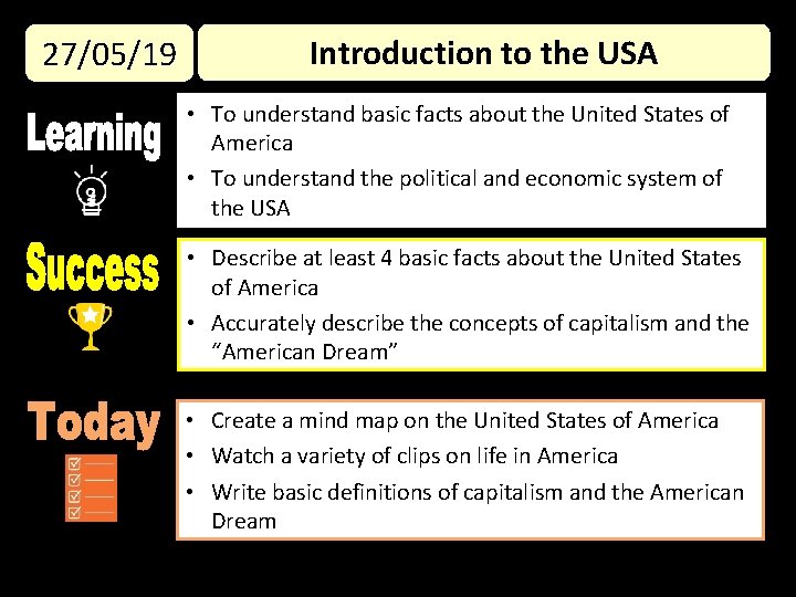 aaaaaa 27/05/19 Introduction to the USA • To understand basic facts about the United
