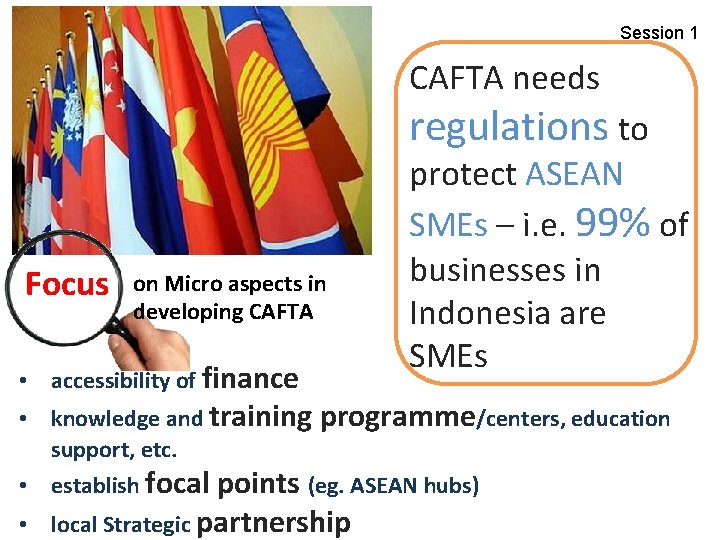 Session 1 CAFTA needs regulations to Focus on Micro aspects in developing CAFTA •