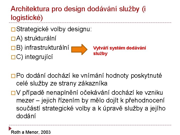 Architektura pro design dodávání služby (i logistické) � Strategické volby designu: � A) strukturální