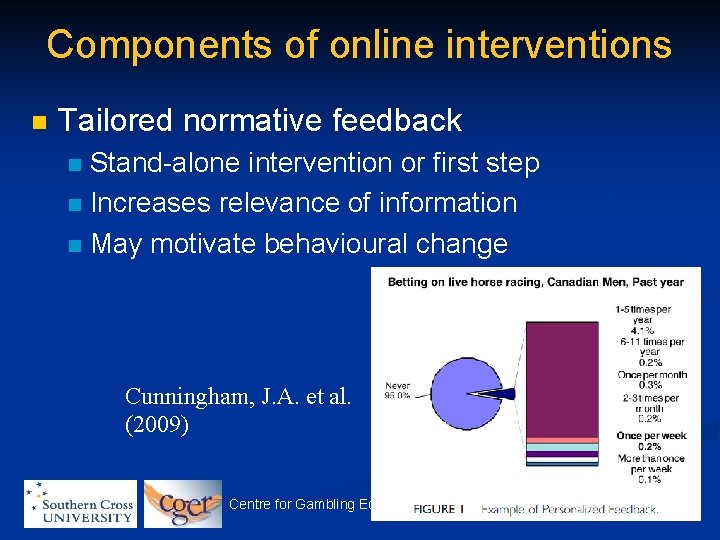 Components of online interventions n Tailored normative feedback Stand-alone intervention or first step n