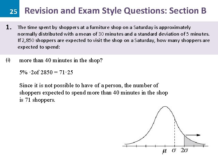 25 1. (i) Revision and Exam Style Questions: Section B The time spent by