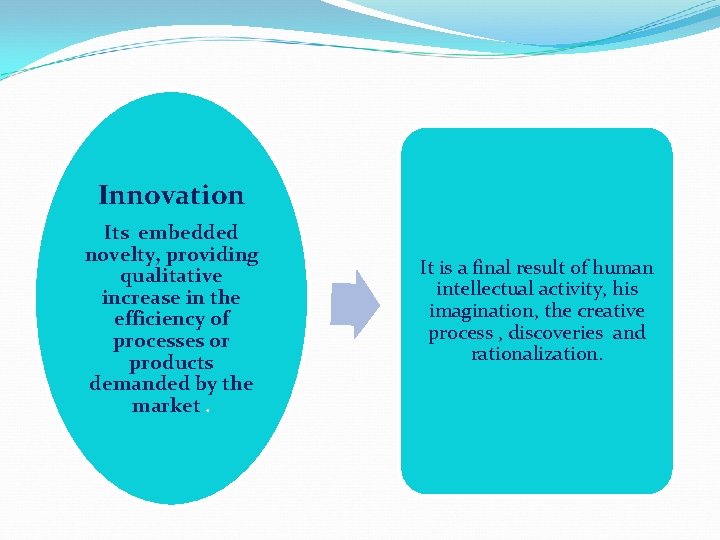Innovation Its embedded novelty, providing qualitative increase in the efficiency of processes or products