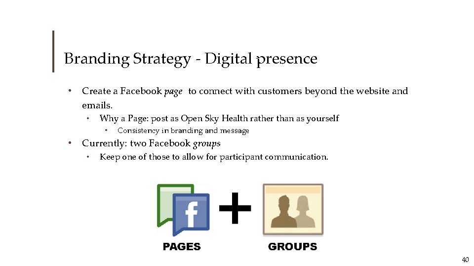 Branding Strategy - Digital presence • Create a Facebook page to connect with customers