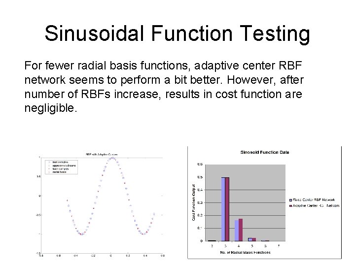 Sinusoidal Function Testing For fewer radial basis functions, adaptive center RBF network seems to