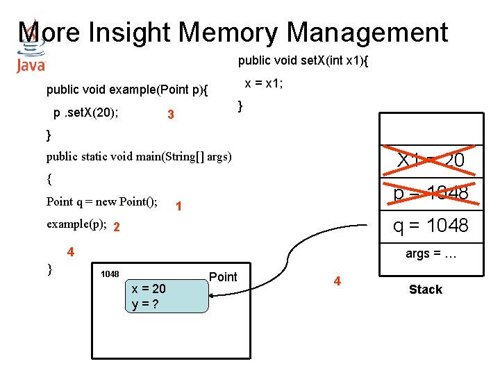 More Insight Memory Management public void set. X(int x 1){ x = x 1;