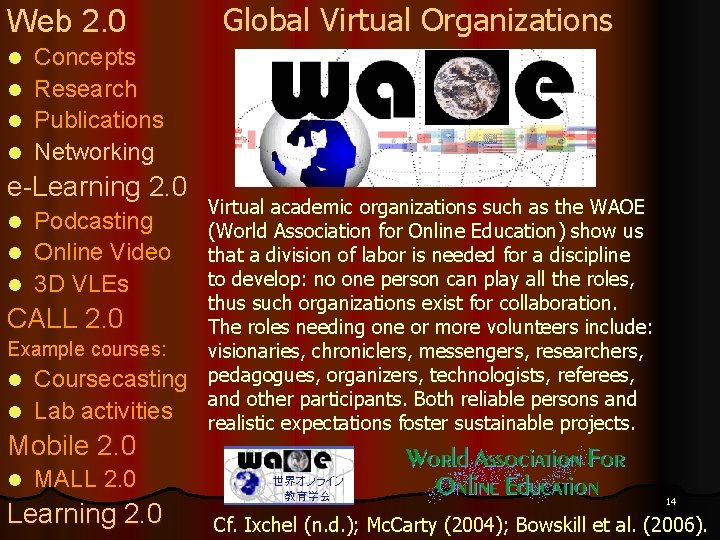 Web 2. 0 l l Concepts Research Publications Networking e-Learning 2. 0 Podcasting l