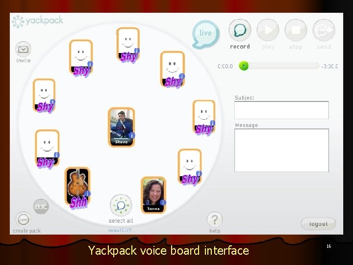 Yackpack voice board interface 16 