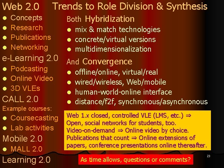 Web 2. 0 l l Trends to Role Division & Synthesis Concepts Research Publications