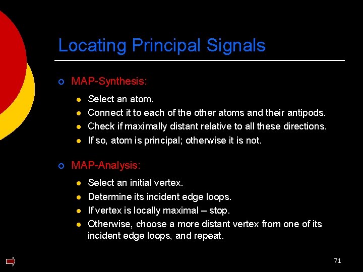 Locating Principal Signals ¡ MAP-Synthesis: l l ¡ Select an atom. Connect it to