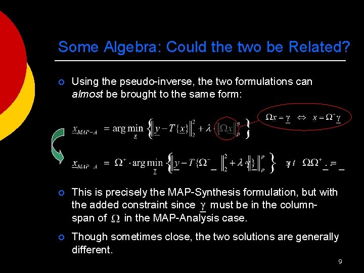 Some Algebra: Could the two be Related? ¡ Using the pseudo-inverse, the two formulations