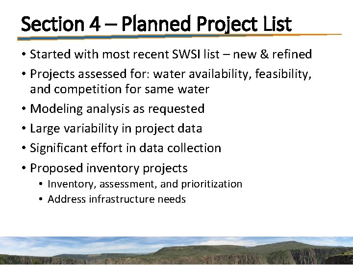 Section 4 – Planned Project List • Started with most recent SWSI list –