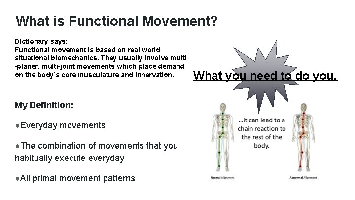 What is Functional Movement? Dictionary says: Functional movement is based on real world situational