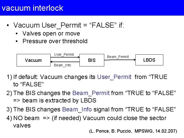 vacuum interlock • Vacuum User_Permit = “FALSE” if: • Valves open or move •