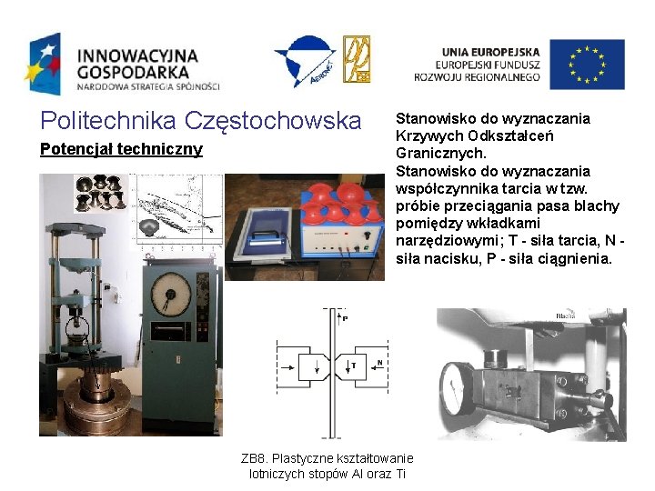 Politechnika Częstochowska Potencjał techniczny Stanowisko do wyznaczania Krzywych Odkształceń Granicznych. Stanowisko do wyznaczania współczynnika