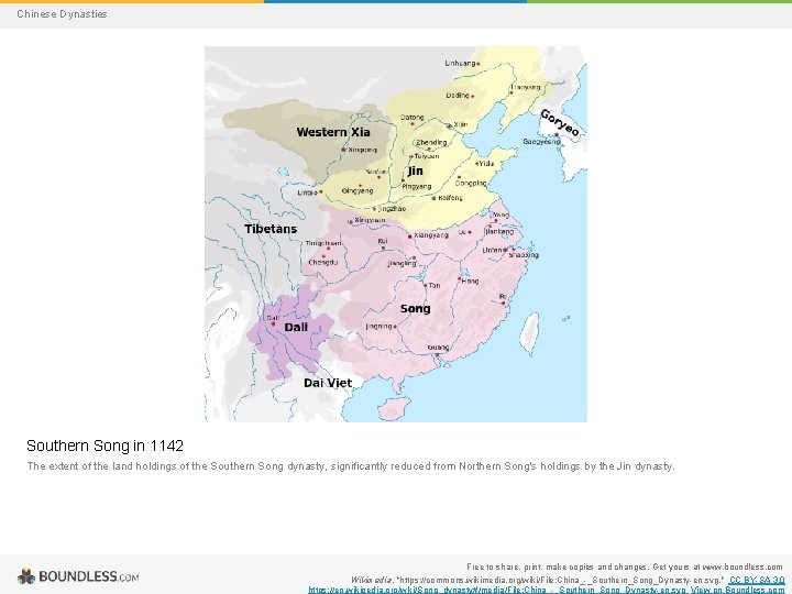 Chinese Dynasties Southern Song in 1142 The extent of the land holdings of the