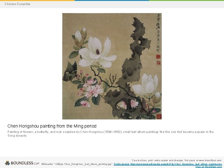 Chinese Dynasties Chen Hongshou painting from the Ming period Painting of flowers, a butterfly,